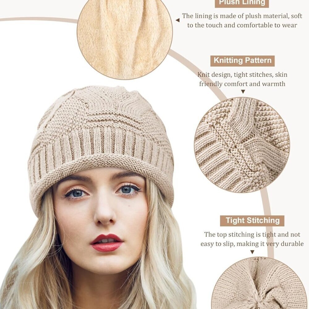 2 Pack Winter Slouchy Beanies for Women Knit Warm Fleece Lined Oversized Caps - Picture 4 of 6